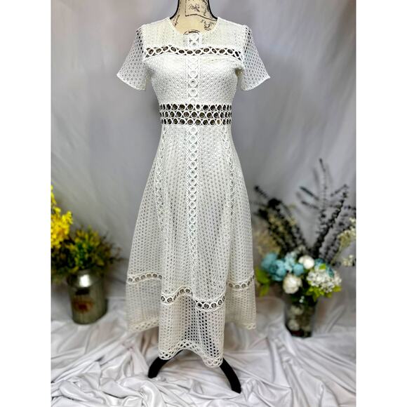 Maje White Lace Midi Dress Grommets size M - Picture 4 of 16